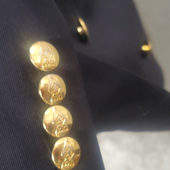 WOMEN Austin Reed Petite Double Breasted Navy 100% Worsted Wool Navy Blazer 10 - Picture 5 of 16